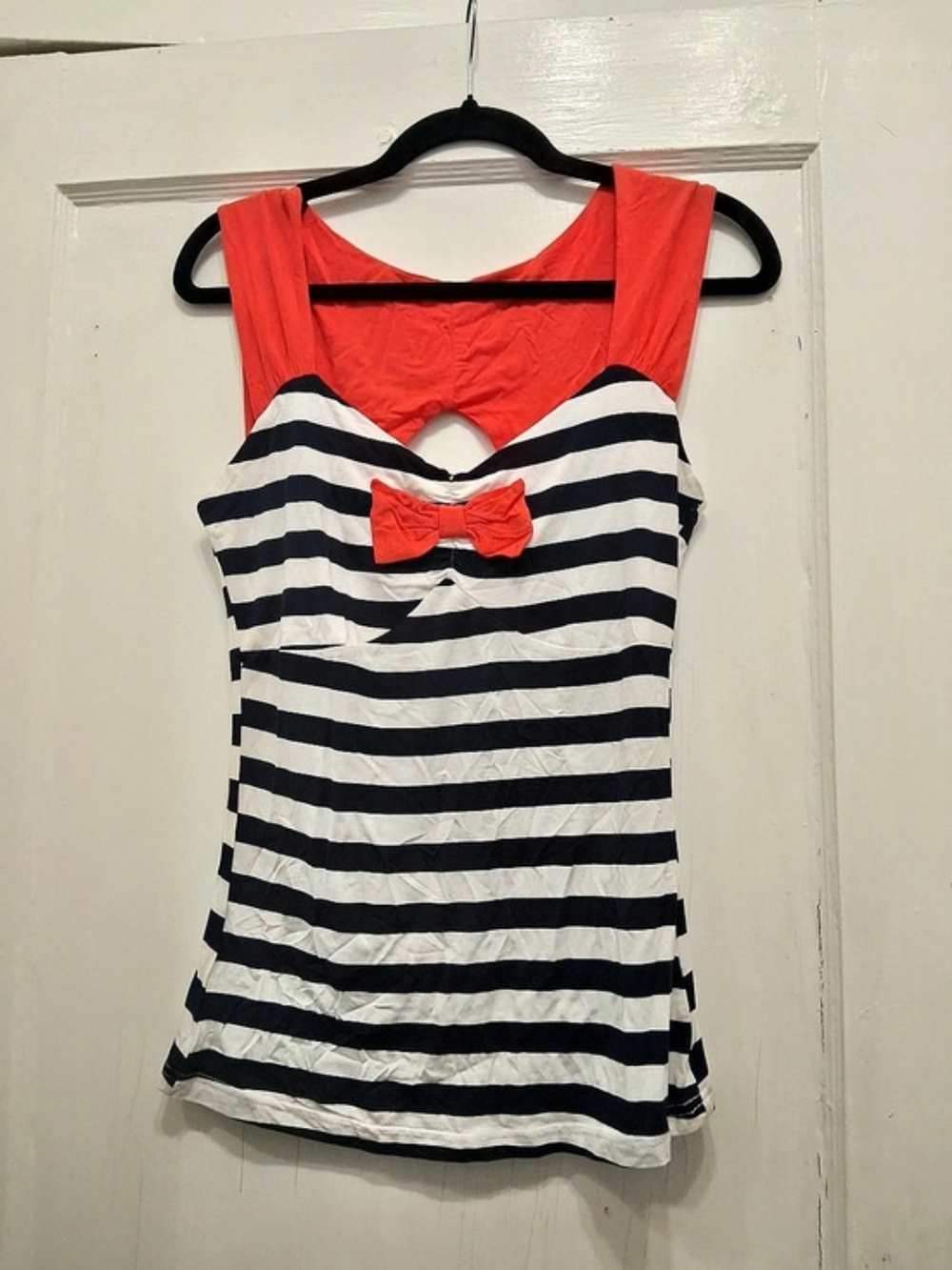Yacht Rock Pin Up Costume W/Hat Sourpuss Sailor Striped Tank Top Sz L Halloween